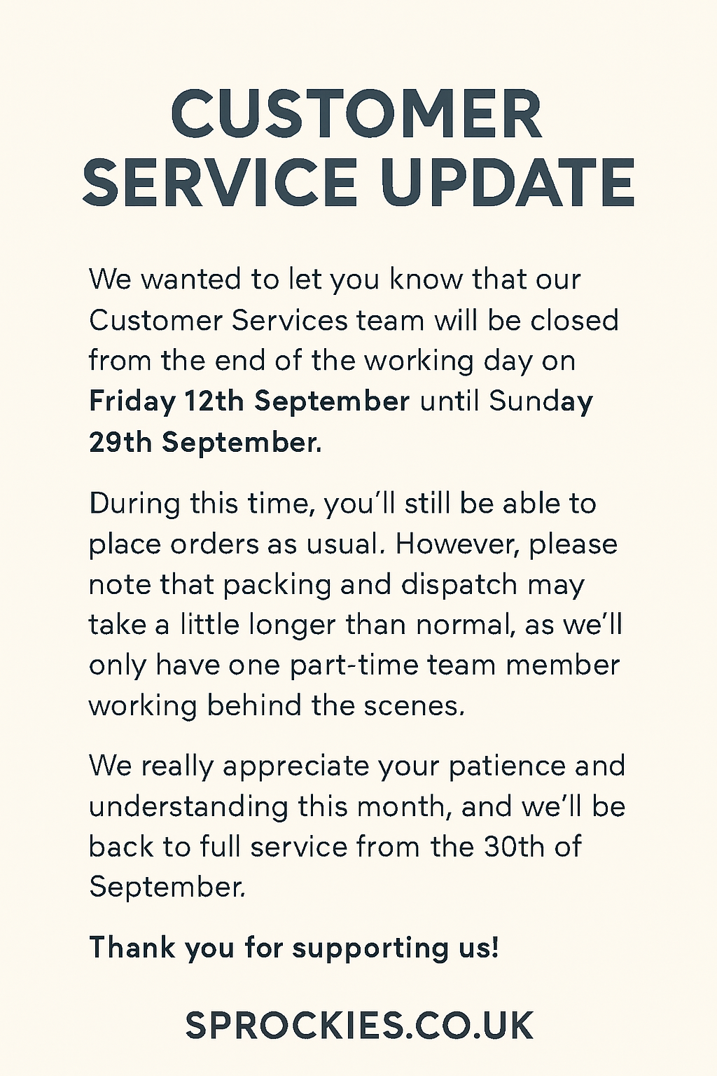 Customer Service Update